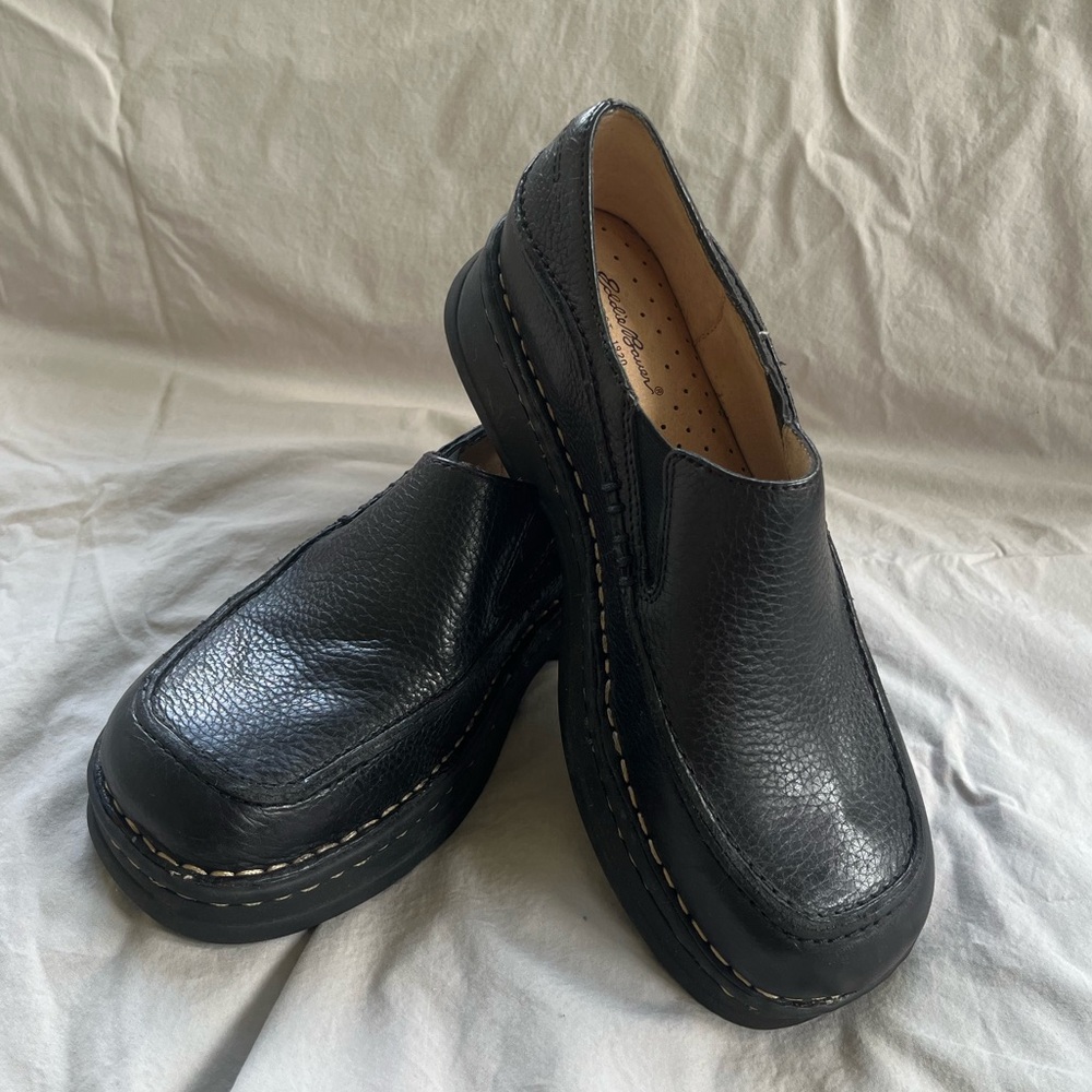 Black Leather Eddie Bauer Chunky Loafers. Women’s S 7.5M.